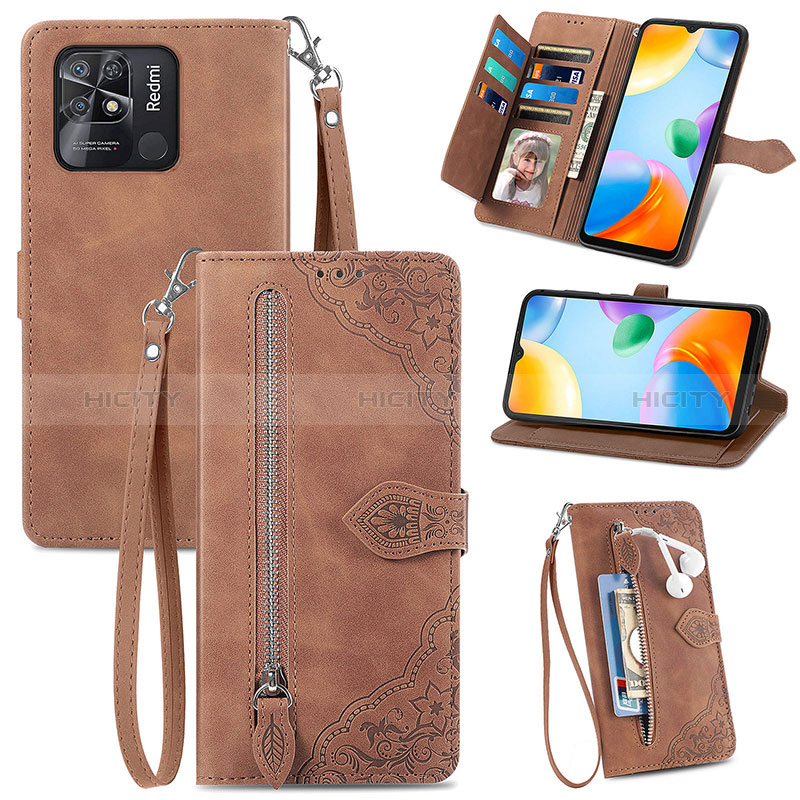 Handytasche Stand Schutzhülle Flip Leder Hülle S06D für Xiaomi Redmi 10 India Braun Plus