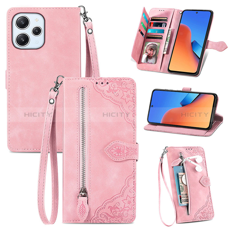 Handytasche Stand Schutzhülle Flip Leder Hülle S06D für Xiaomi Redmi 12 4G Rosa Plus