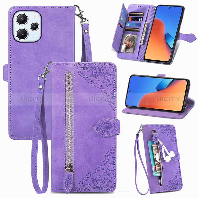 Handytasche Stand Schutzhülle Flip Leder Hülle S06D für Xiaomi Redmi 12 4G Violett Plus