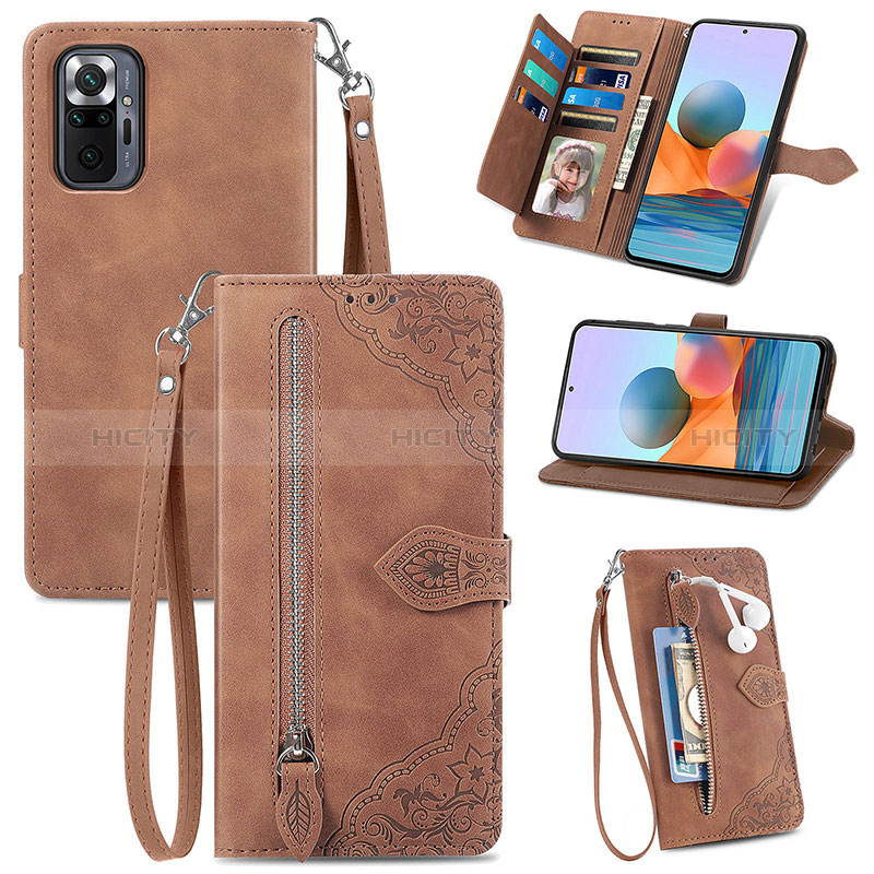 Handytasche Stand Schutzhülle Flip Leder Hülle S06D für Xiaomi Redmi Note 10 Pro 4G Braun Plus