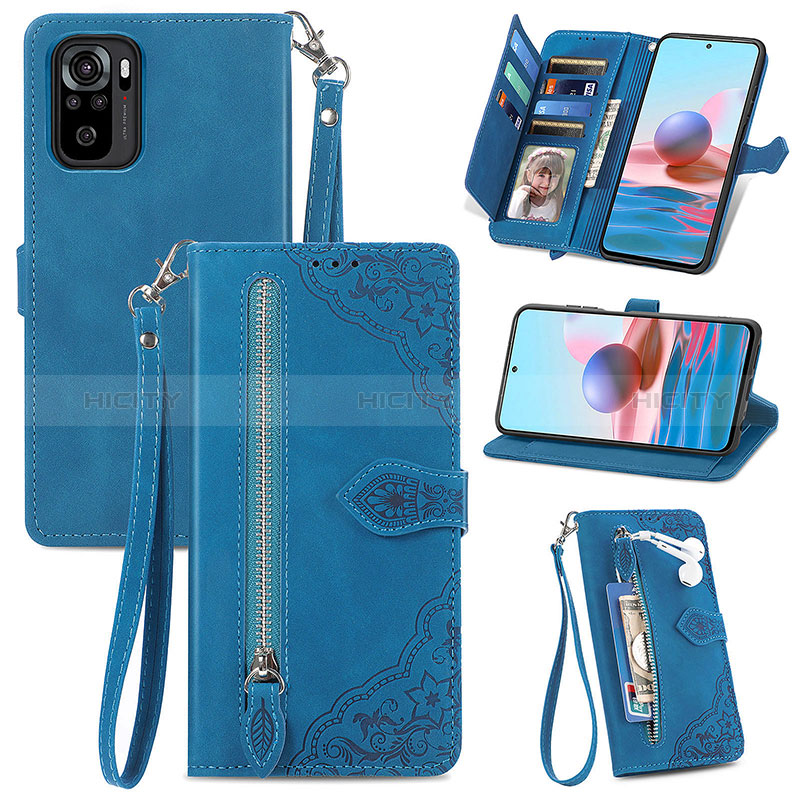 Handytasche Stand Schutzhülle Flip Leder Hülle S06D für Xiaomi Redmi Note 10S 4G Blau Plus