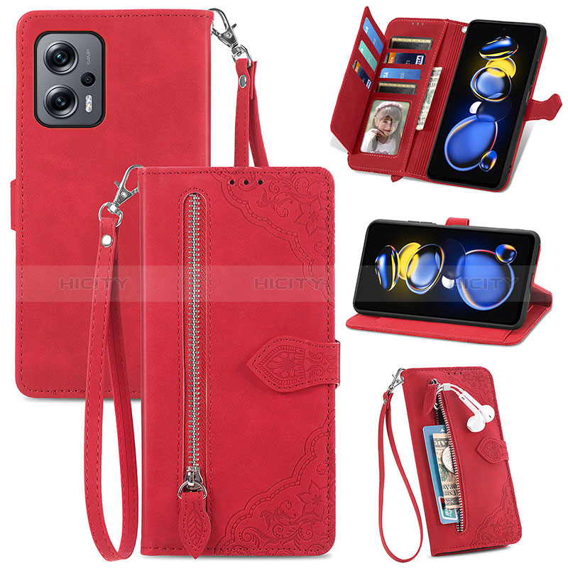 Handytasche Stand Schutzhülle Flip Leder Hülle S06D für Xiaomi Redmi Note 11T Pro+ Plus 5G Rot Plus