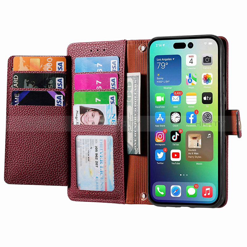 Handytasche Stand Schutzhülle Flip Leder Hülle S07D für Apple iPhone 13 Pro groß