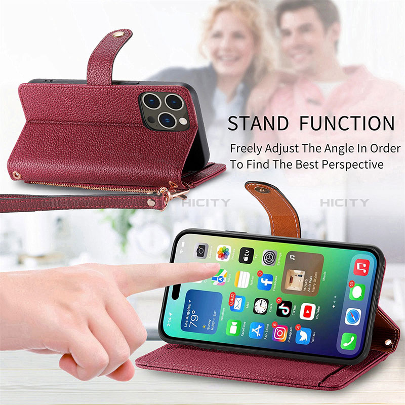 Handytasche Stand Schutzhülle Flip Leder Hülle S07D für Apple iPhone 13 Pro groß