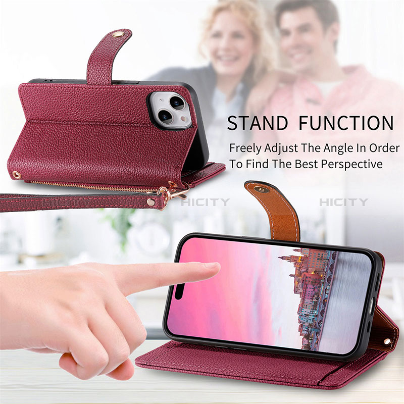 Handytasche Stand Schutzhülle Flip Leder Hülle S07D für Apple iPhone 15