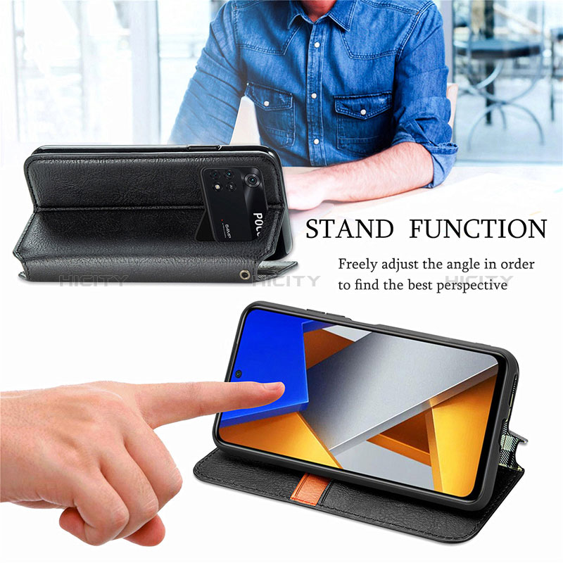 Handytasche Stand Schutzhülle Flip Leder Hülle S09D für Xiaomi Poco M4 Pro 4G groß