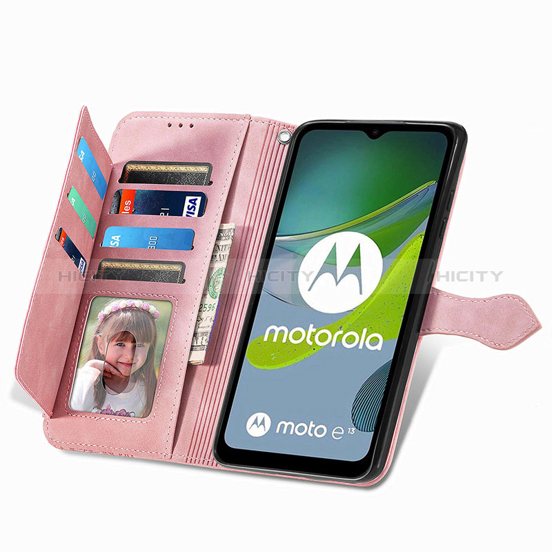 Handytasche Stand Schutzhülle Flip Leder Hülle S14D für Motorola Moto E13