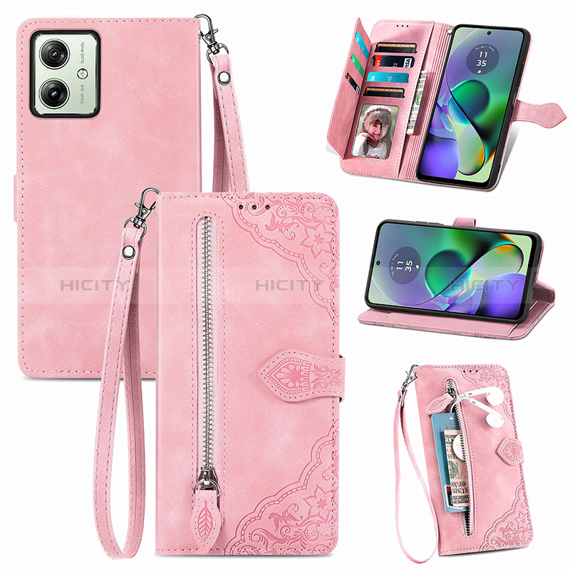 Handytasche Stand Schutzhülle Flip Leder Hülle S14D für Motorola Moto G54 5G Rosa Plus