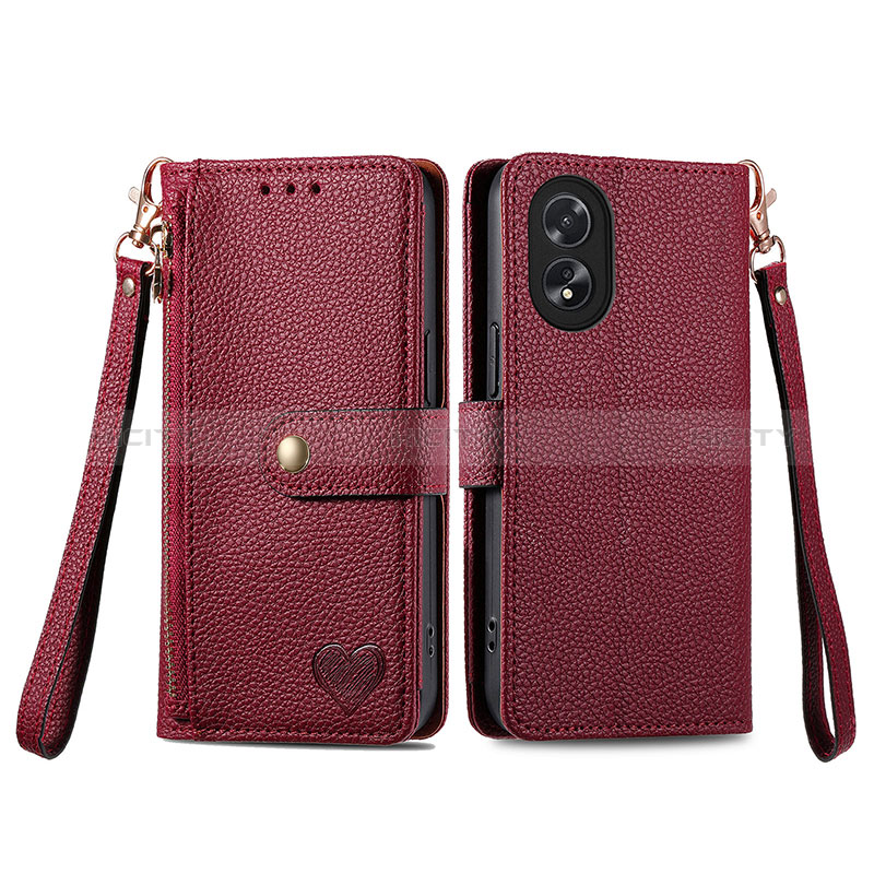 Handytasche Stand Schutzhülle Flip Leder Hülle S15D für Oppo A18 Rot Plus