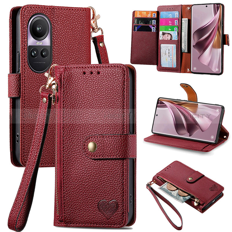 Handytasche Stand Schutzhülle Flip Leder Hülle S15D für Oppo Reno10 Pro 5G Rot