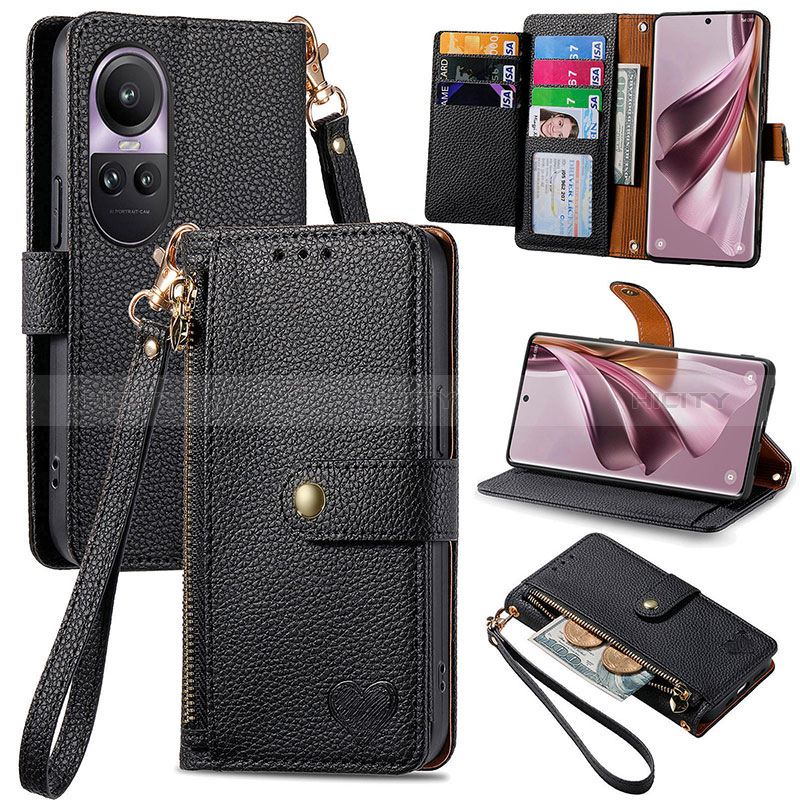 Handytasche Stand Schutzhülle Flip Leder Hülle S15D für Oppo Reno10 Pro 5G Schwarz Plus