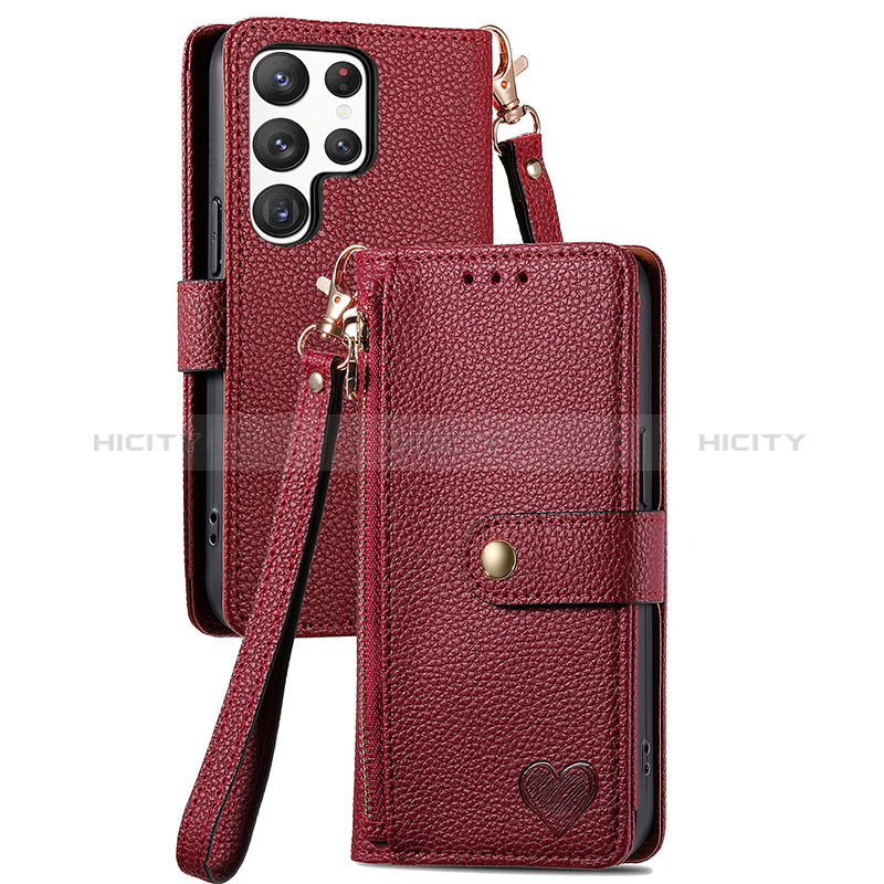 Handytasche Stand Schutzhülle Flip Leder Hülle S15D für Samsung Galaxy S24 Ultra 5G Rot