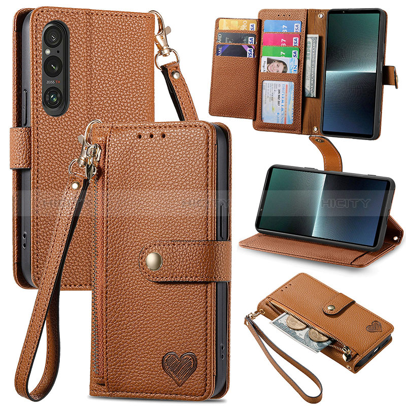 Handytasche Stand Schutzhülle Flip Leder Hülle S15D für Sony Xperia 1 V Braun Plus