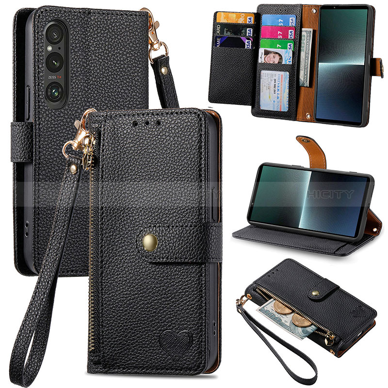 Handytasche Stand Schutzhülle Flip Leder Hülle S15D für Sony Xperia 1 V Schwarz Plus