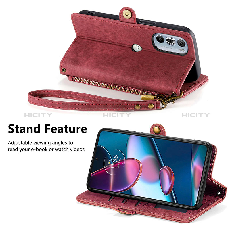 Handytasche Stand Schutzhülle Flip Leder Hülle S17D für Motorola Moto Edge Plus (2022) 5G groß