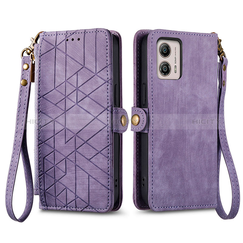 Handytasche Stand Schutzhülle Flip Leder Hülle S17D für Motorola Moto G53j 5G Violett Plus