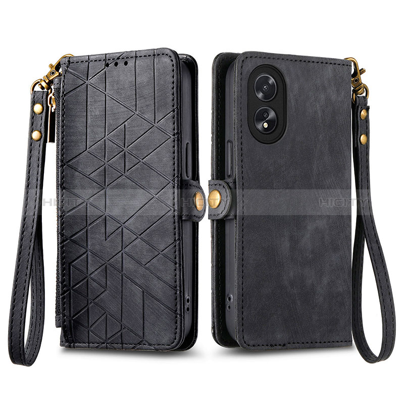 Handytasche Stand Schutzhülle Flip Leder Hülle S17D für Oppo A18 Schwarz