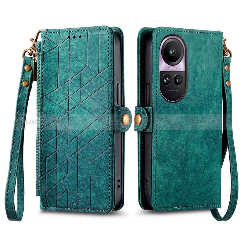 Handytasche Stand Schutzhülle Flip Leder Hülle S17D für Oppo Reno10 Pro 5G Grün