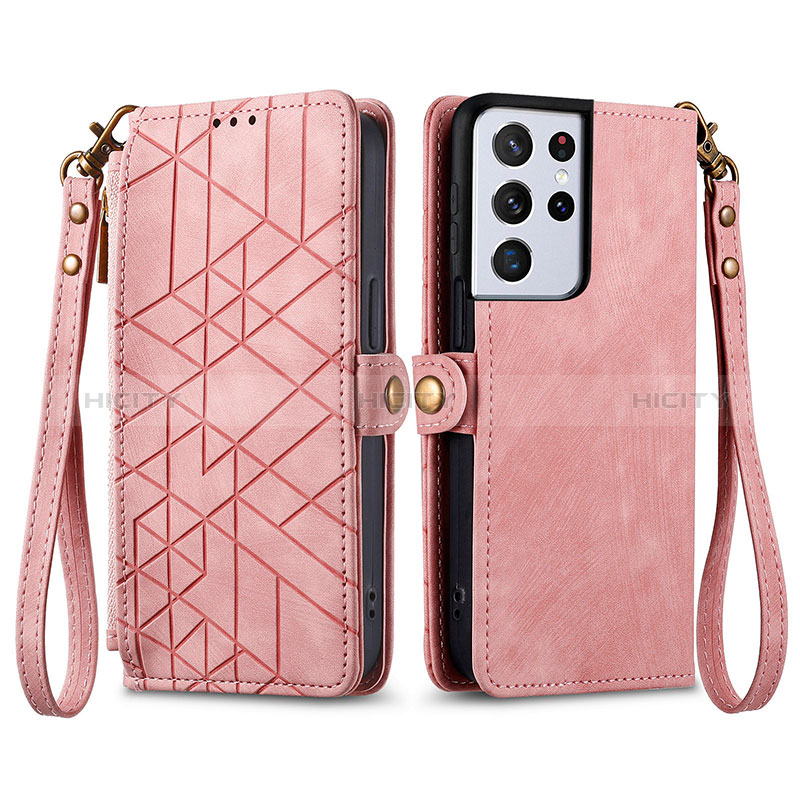 Handytasche Stand Schutzhülle Flip Leder Hülle S17D für Samsung Galaxy S22 Ultra 5G Rosa