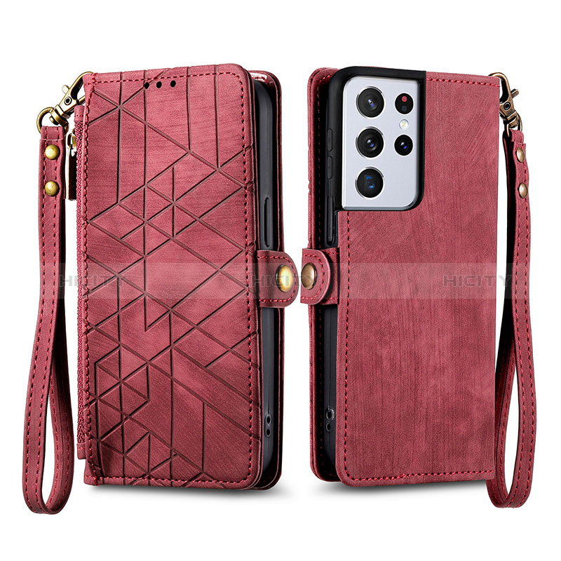 Handytasche Stand Schutzhülle Flip Leder Hülle S17D für Samsung Galaxy S24 Ultra 5G Rot