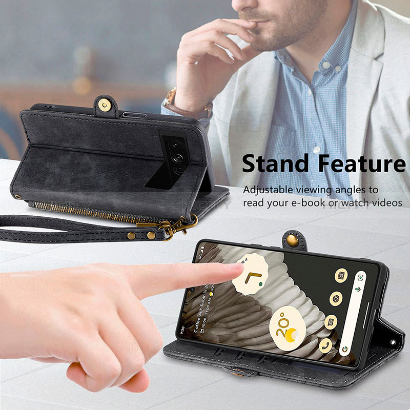 Handytasche Stand Schutzhülle Flip Leder Hülle S18D für Google Pixel 7 Pro 5G groß