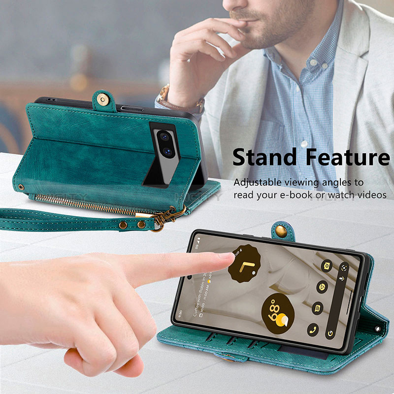 Handytasche Stand Schutzhülle Flip Leder Hülle S18D für Google Pixel 7a 5G groß