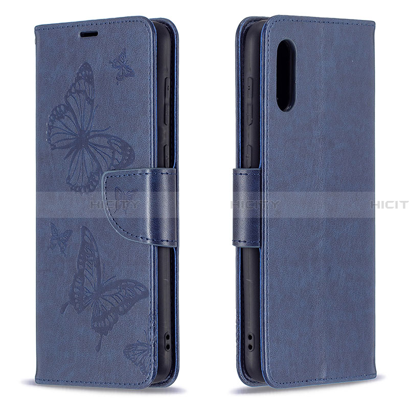 Handytasche Stand Schutzhülle Flip Leder Hülle Schmetterling B01F für Samsung Galaxy A02 Blau