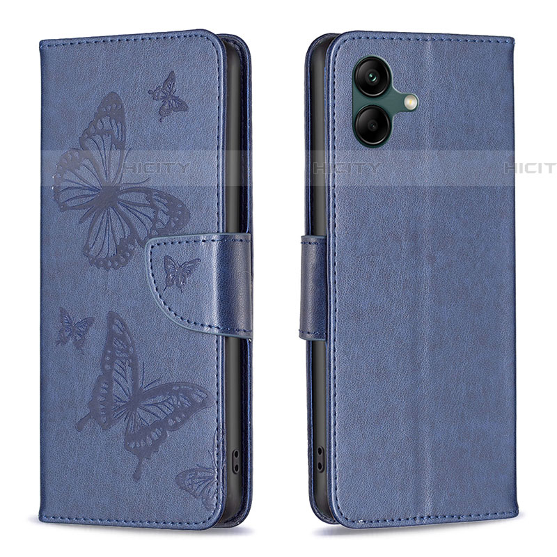 Handytasche Stand Schutzhülle Flip Leder Hülle Schmetterling B01F für Samsung Galaxy A04E Blau