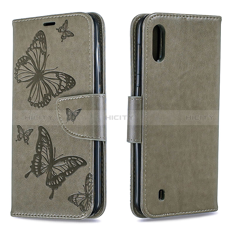 Handytasche Stand Schutzhülle Flip Leder Hülle Schmetterling B01F für Samsung Galaxy A10 Grau