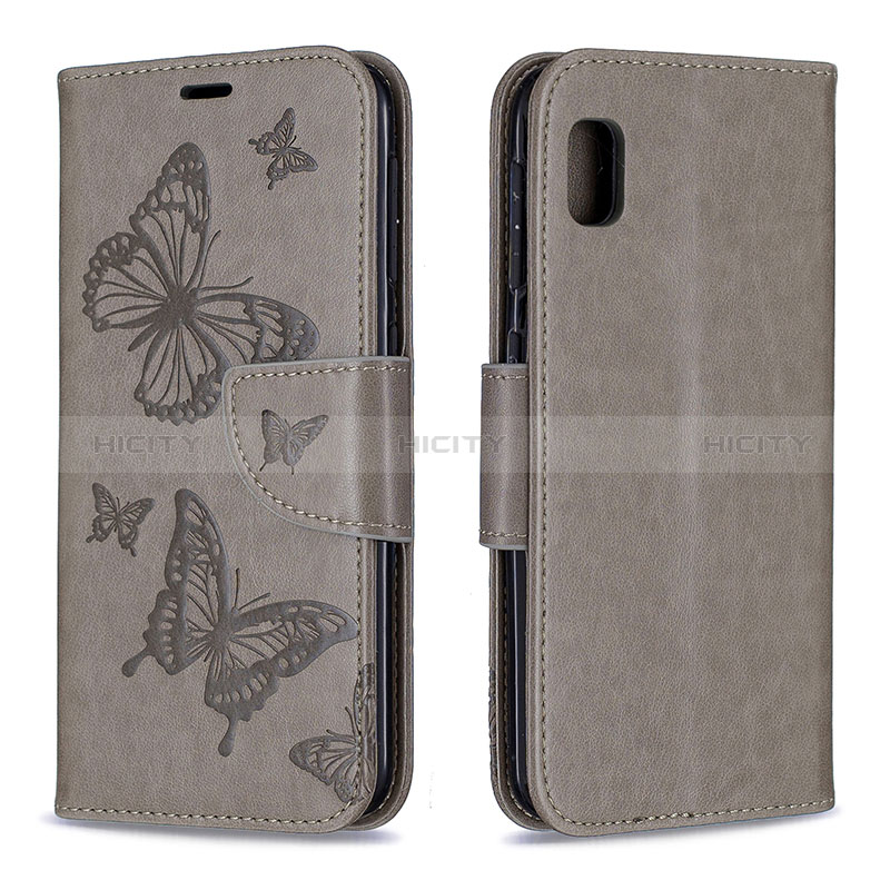 Handytasche Stand Schutzhülle Flip Leder Hülle Schmetterling B01F für Samsung Galaxy A10e Grau Plus