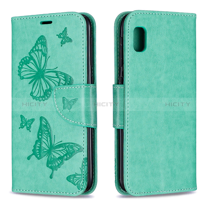 Handytasche Stand Schutzhülle Flip Leder Hülle Schmetterling B01F für Samsung Galaxy A10e Grün Plus