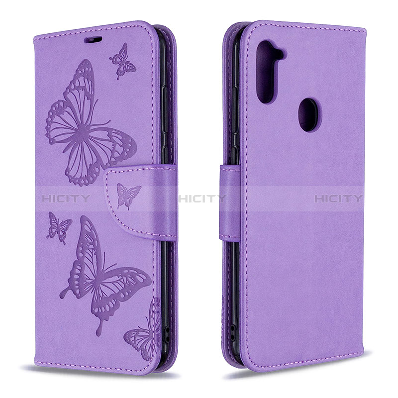 Handytasche Stand Schutzhülle Flip Leder Hülle Schmetterling B01F für Samsung Galaxy A11 Helles Lila