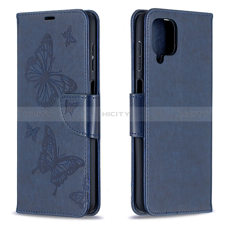 Handytasche Stand Schutzhülle Flip Leder Hülle Schmetterling B01F für Samsung Galaxy A12 5G Blau Plus