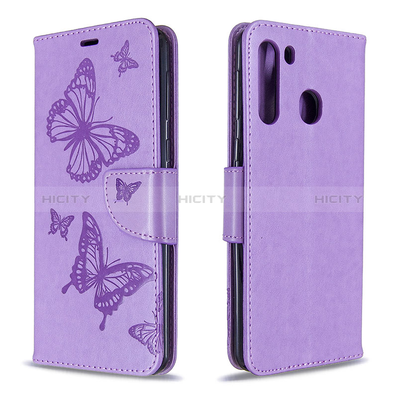 Handytasche Stand Schutzhülle Flip Leder Hülle Schmetterling B01F für Samsung Galaxy A21 groß