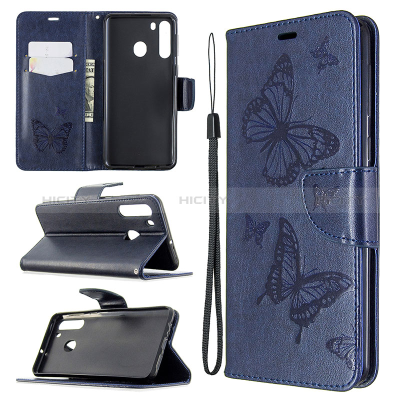 Handytasche Stand Schutzhülle Flip Leder Hülle Schmetterling B01F für Samsung Galaxy A21 groß