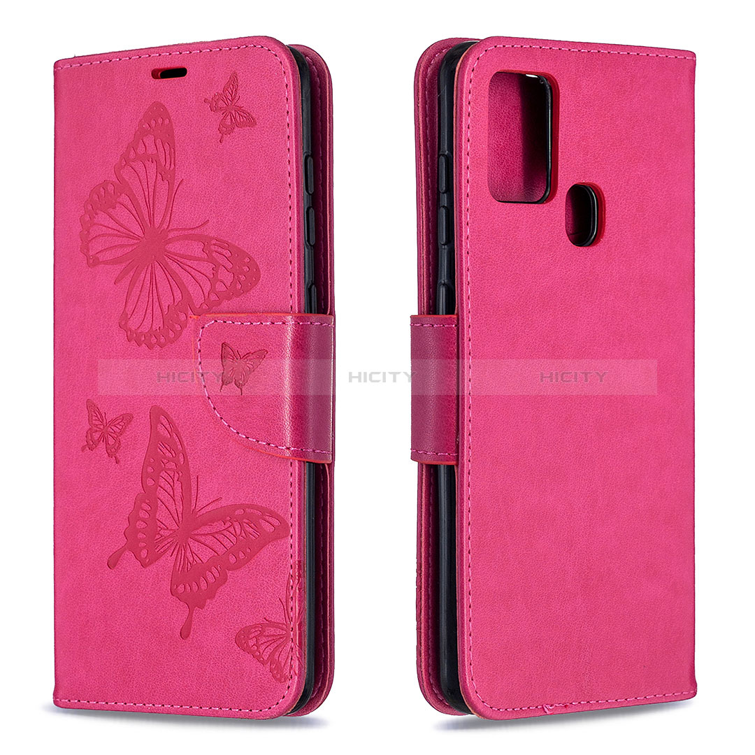 Handytasche Stand Schutzhülle Flip Leder Hülle Schmetterling B01F für Samsung Galaxy A21s Pink