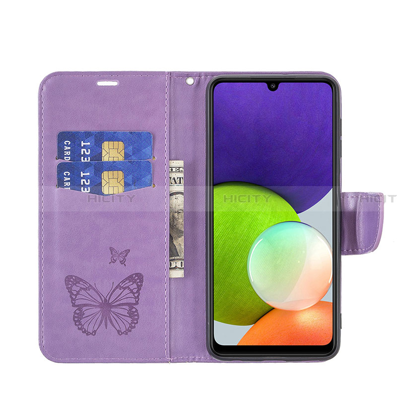 Handytasche Stand Schutzhülle Flip Leder Hülle Schmetterling B01F für Samsung Galaxy A22 4G groß