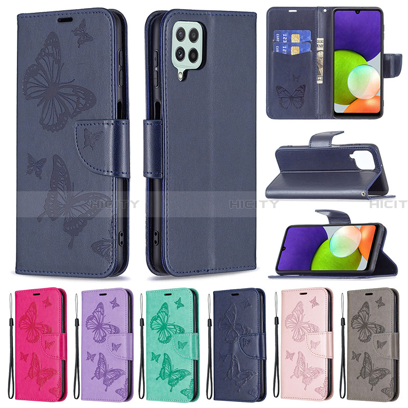 Handytasche Stand Schutzhülle Flip Leder Hülle Schmetterling B01F für Samsung Galaxy A22 4G groß