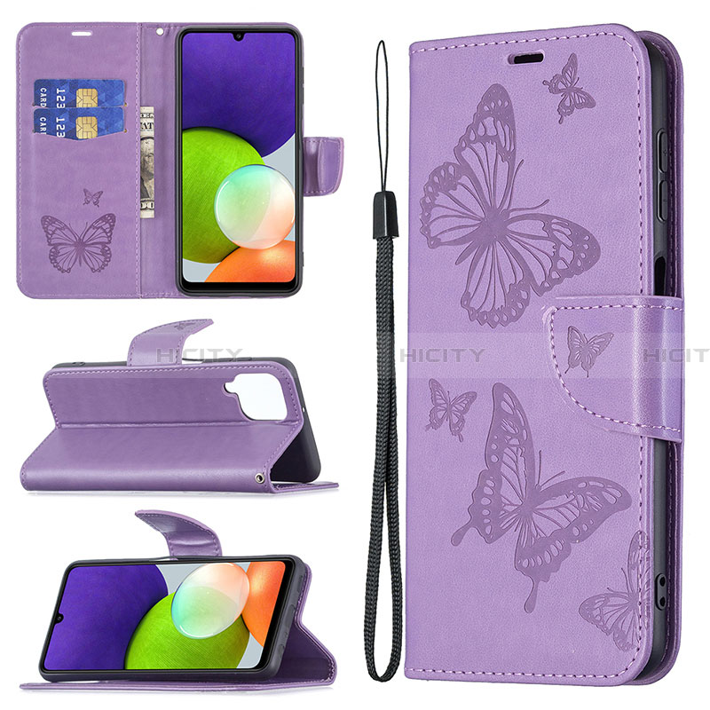 Handytasche Stand Schutzhülle Flip Leder Hülle Schmetterling B01F für Samsung Galaxy A22 4G groß