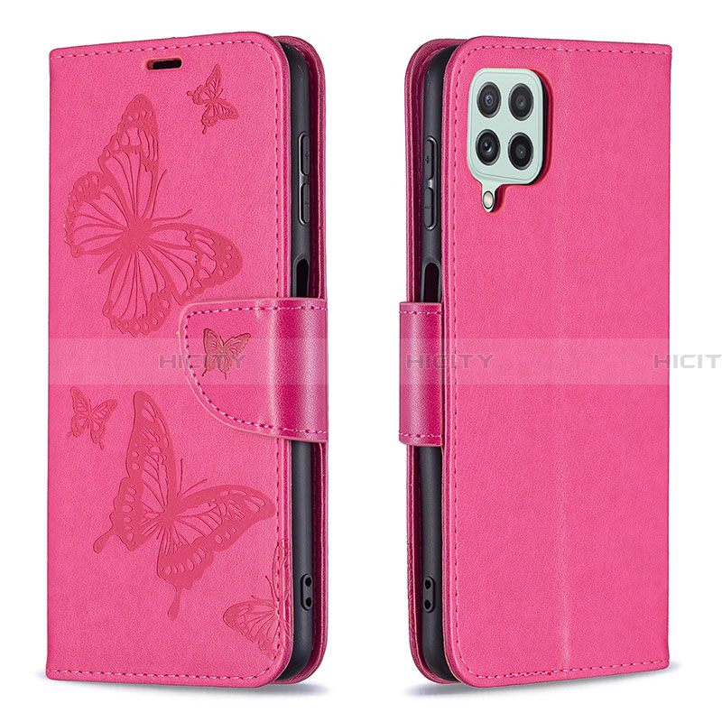 Handytasche Stand Schutzhülle Flip Leder Hülle Schmetterling B01F für Samsung Galaxy A22 4G Pink Plus