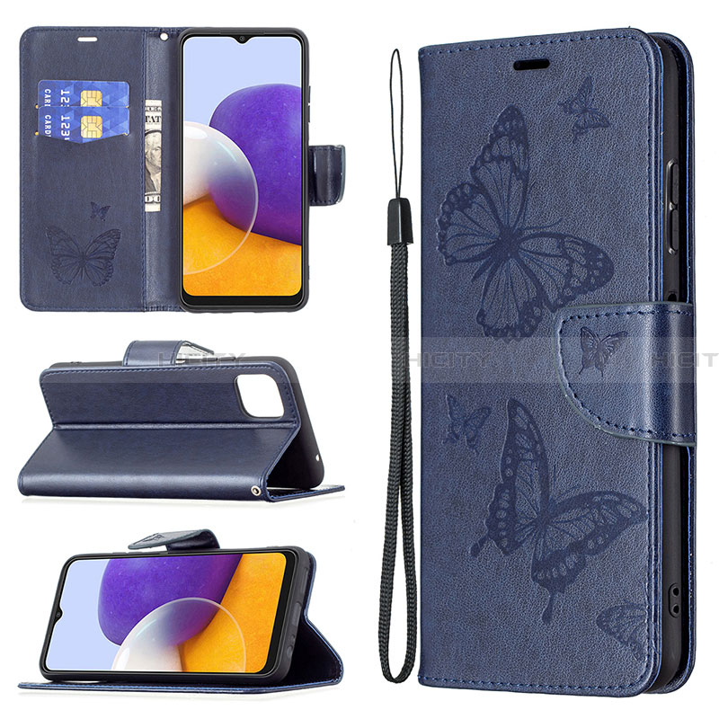 Handytasche Stand Schutzhülle Flip Leder Hülle Schmetterling B01F für Samsung Galaxy A22 5G groß