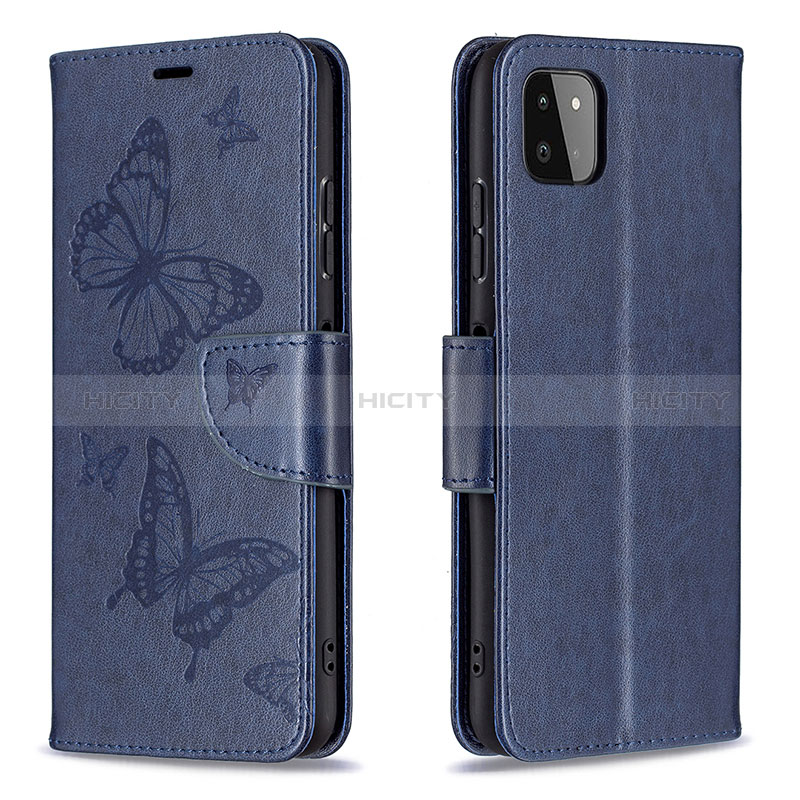 Handytasche Stand Schutzhülle Flip Leder Hülle Schmetterling B01F für Samsung Galaxy A22s 5G Blau