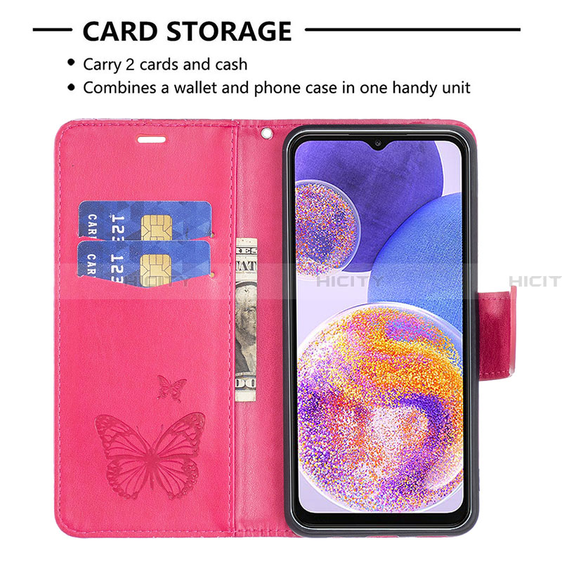 Handytasche Stand Schutzhülle Flip Leder Hülle Schmetterling B01F für Samsung Galaxy A23 4G groß