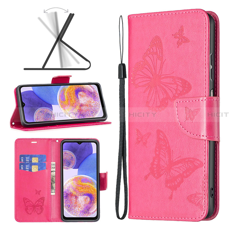 Handytasche Stand Schutzhülle Flip Leder Hülle Schmetterling B01F für Samsung Galaxy A23 4G groß