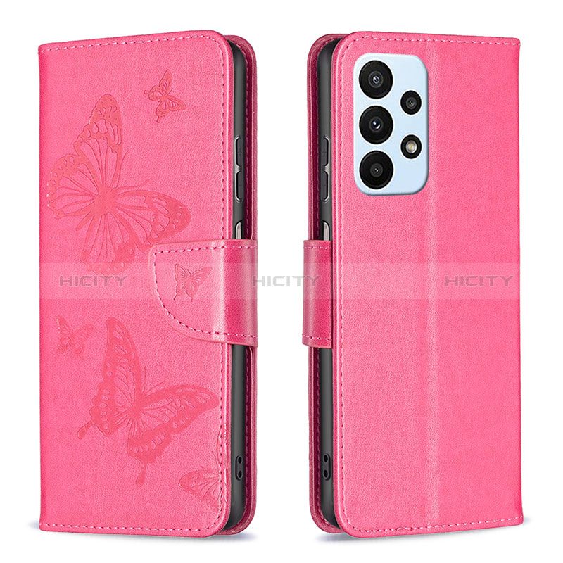 Handytasche Stand Schutzhülle Flip Leder Hülle Schmetterling B01F für Samsung Galaxy A23 5G Pink Plus