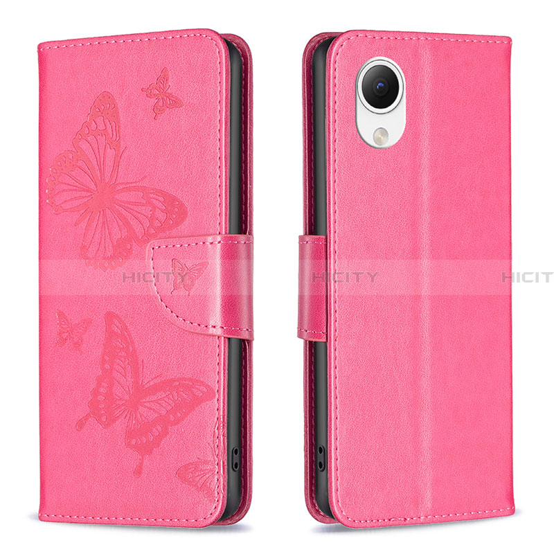 Handytasche Stand Schutzhülle Flip Leder Hülle Schmetterling B01F für Samsung Galaxy A23 5G SC-56C Pink