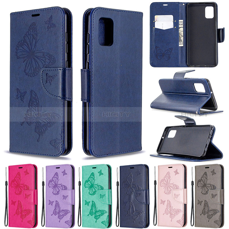 Handytasche Stand Schutzhülle Flip Leder Hülle Schmetterling B01F für Samsung Galaxy A31 groß