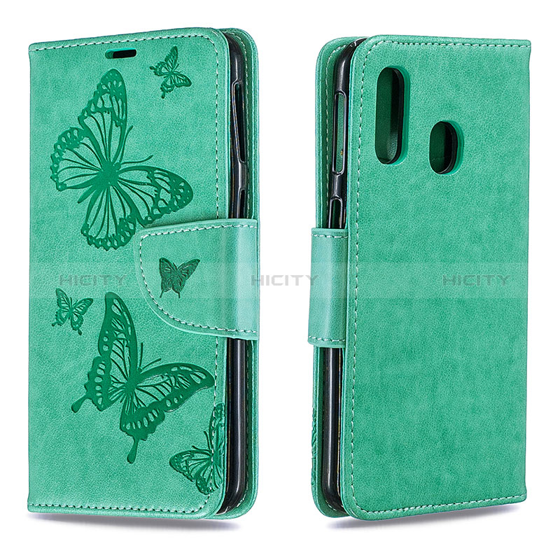 Handytasche Stand Schutzhülle Flip Leder Hülle Schmetterling B01F für Samsung Galaxy A40 Rosegold Plus