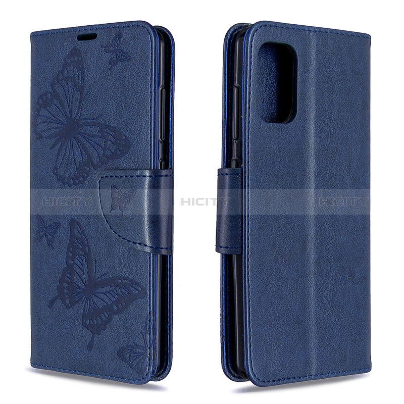 Handytasche Stand Schutzhülle Flip Leder Hülle Schmetterling B01F für Samsung Galaxy A41 Blau