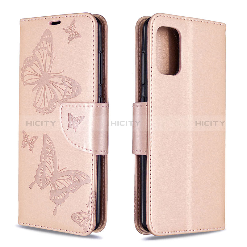 Handytasche Stand Schutzhülle Flip Leder Hülle Schmetterling B01F für Samsung Galaxy A41 Rosegold